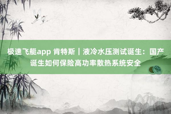 极速飞艇app 肯特斯｜液冷水压测试诞生：国产诞生如何保险高功率散热系统安全